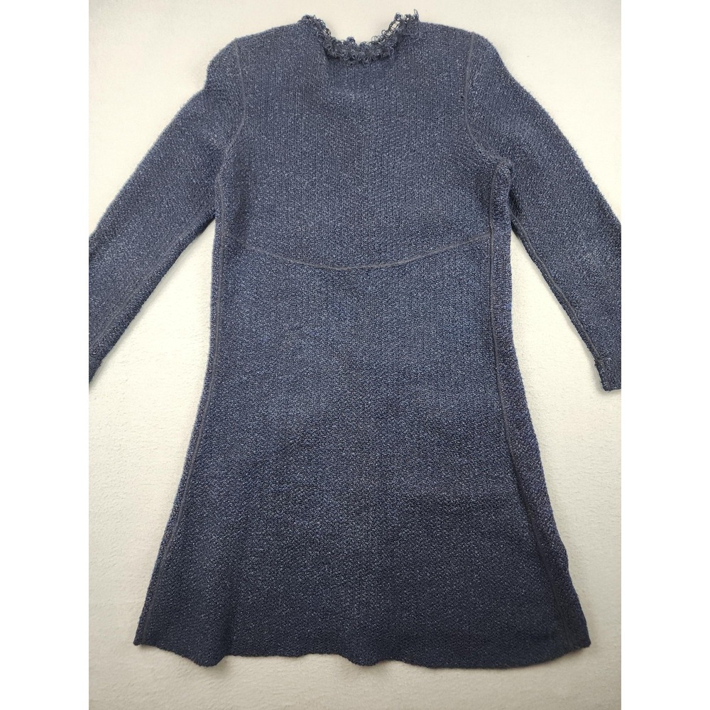Armani Collezioni Cardigan Sweater Womens 10 Blue Boucle Knit Fringe Pockets - Picture 8 of 9